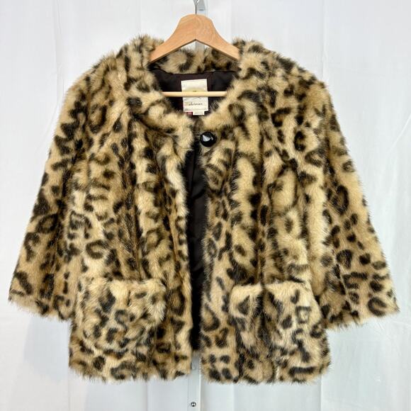 Anthropologie Jackets & Blazers - ELEVENSES  Size 6 Anthropologie Faux Fur Cropped Swing Jacket Animal Print Brown